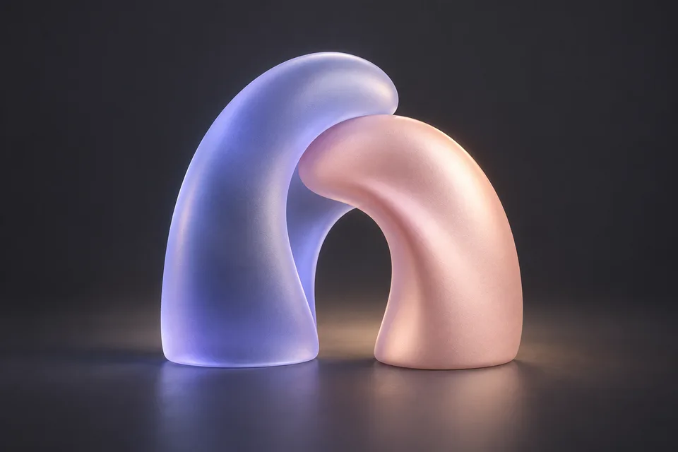 Two sculptural forms gently meeting